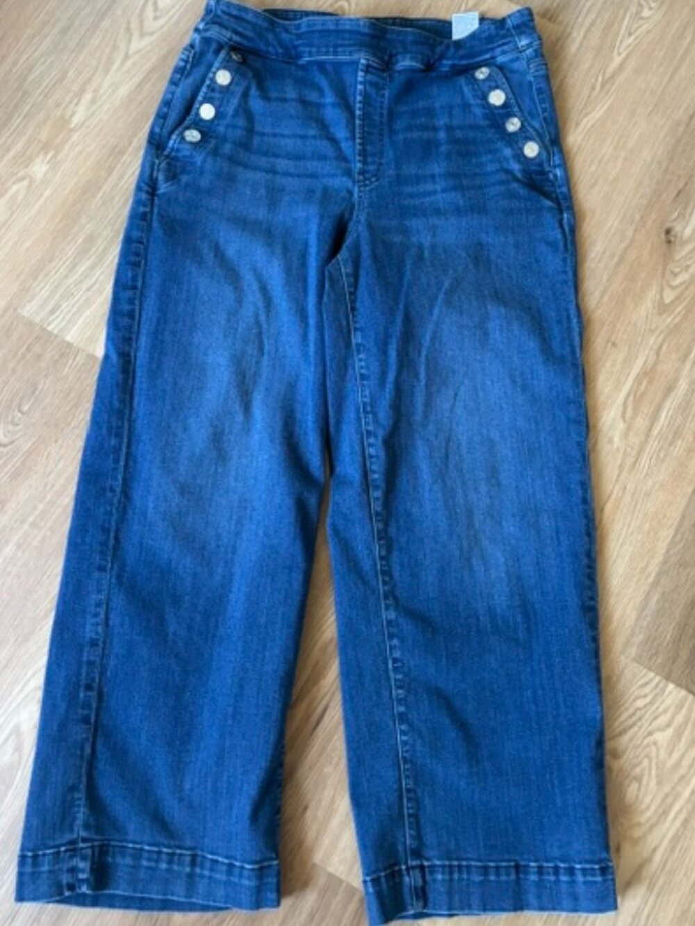 Chicos Wide Leg Ankle Pull-on Nautical Look Cropped Jeans 10R